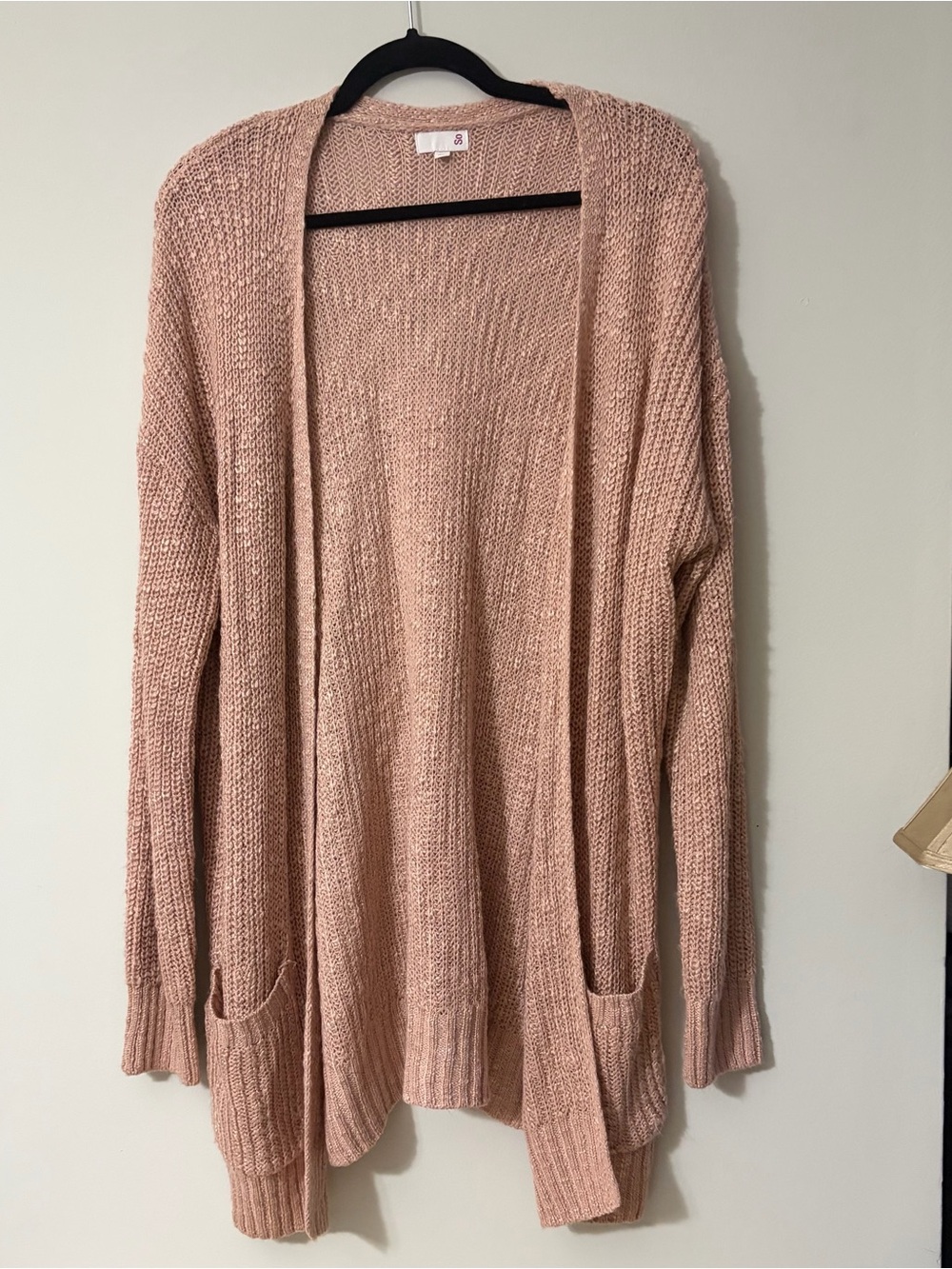 SO Open-Front Knit Cardigan in Blush Pink